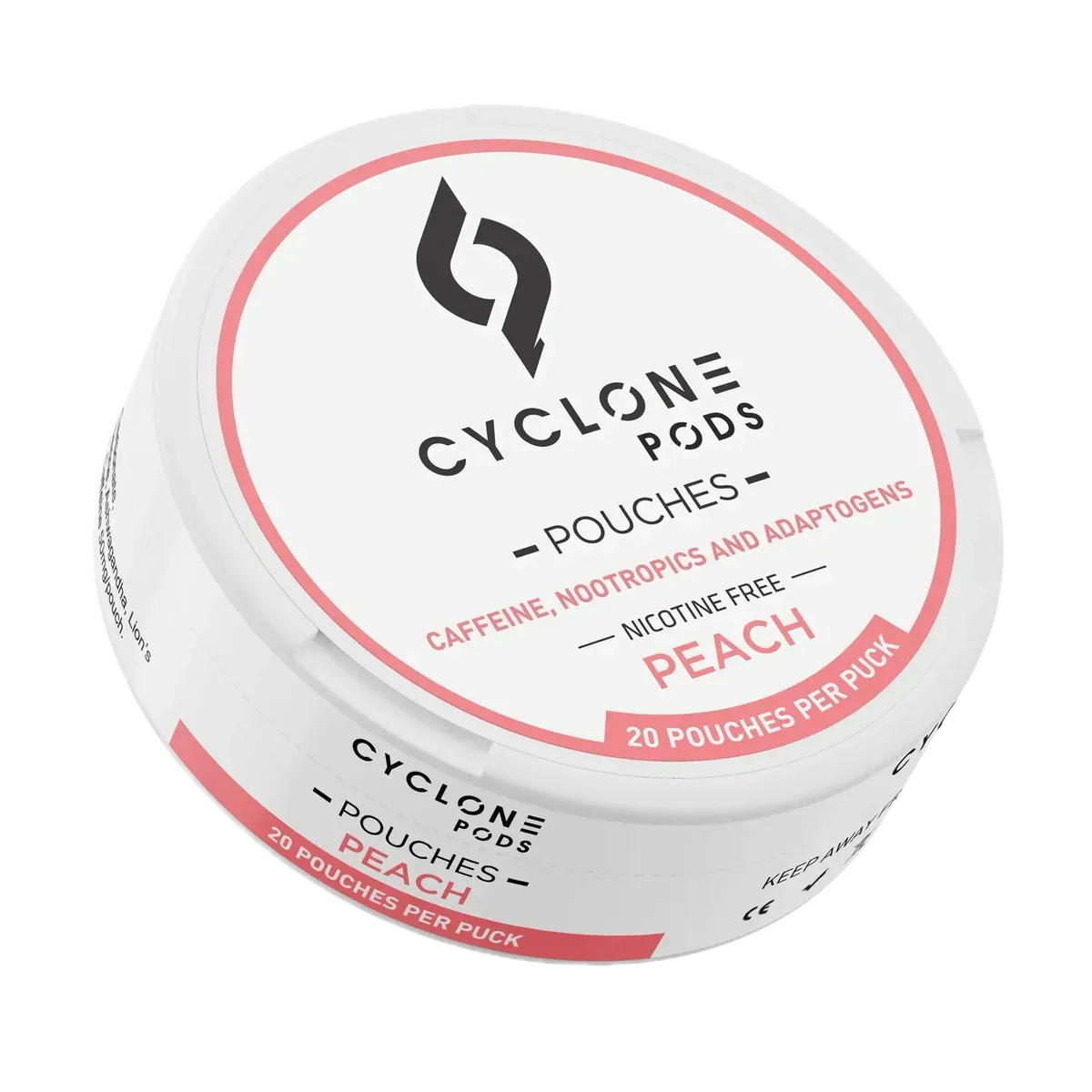 Peach Focus Pouches by Cyclone Pods — nootropic pouch with ashwagandha, lion's mane, bacopa, and 50mg guarana caffeine